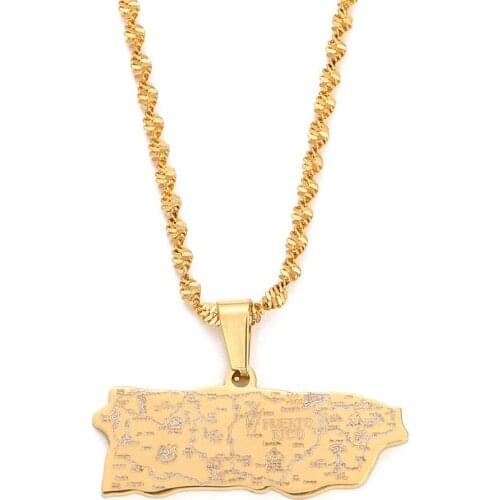 Stainless Steel Puerto Rico Map Pendant Necklaces for Women Girl Puerto Ricans Map Jewelry