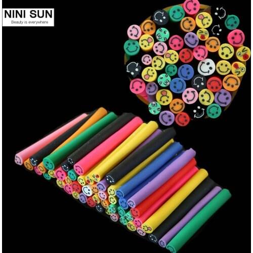 50 Pcs/Set 3D Nail Art Canes Stick Rods Polymer Clay Stickers Decor Smail Face Nails Decorations Soft pottery Manicure Beauty