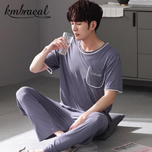 Modal Pajamas Mens Summer Short Sleeve Trousers Sleepwear Loose Homewear Casual Pullover Suit Men Pijama Autumn Plus Size 3xl