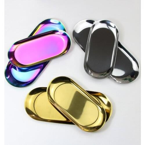 A Food Dessert Tray Oval Jewelry Serving Tray Platter Stainless Steel Snack Tray Metal Storage Gold Decoration Home Organizer