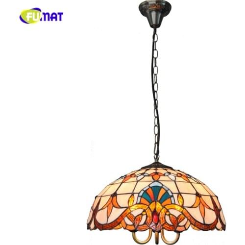 FUMAT 16inch Baroque Tiffany Pendant Lights European Style Living Room Bar Kitchen LED Stained Glass Home Decor Lightings