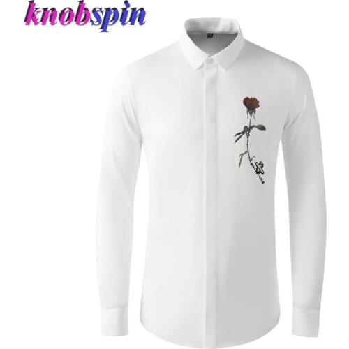 2021 Flower Printed Shirt Men High Quality Ice Silk Material Long sleeve Slim Business male Dress shirts Casual Chemise homme