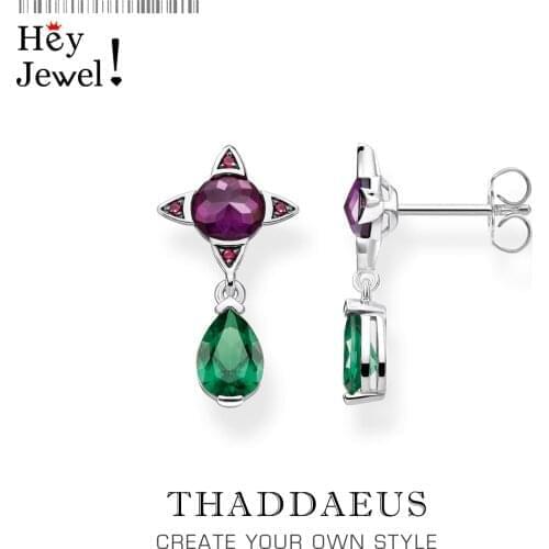 Ear Studs Green Drop with Purple Star,Geometrical Jewerly For Women,2020 Summer New Bohemia Positive Gift In 925 Sterling Silver