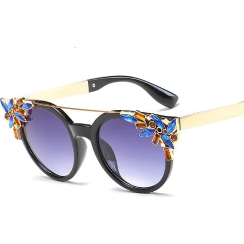 Luxury Fashion Rhinestone Cat Eye Sunglasses Women Designer Transparent Frame Ladies Reflective Sun Glasses Oculos Gafas De Sol