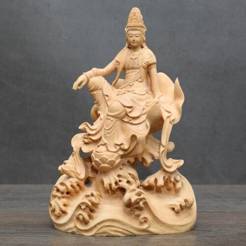 Sitting Buddha Guanyin Bodhisattva Statue Ornaments Gold Sitting Lotus Guanyin Worship Peaceful Boxwood Sculpture Home Decor