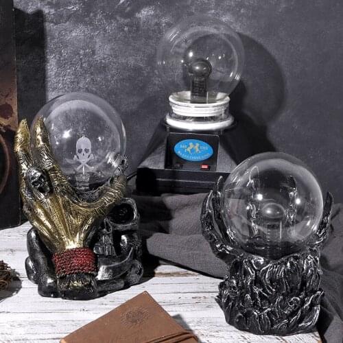 Light Crystal Ball,Creative Skull Hand Magic Ball,Electrostatic Touch Lightning Ball,Halloween Props（self-provided Battery