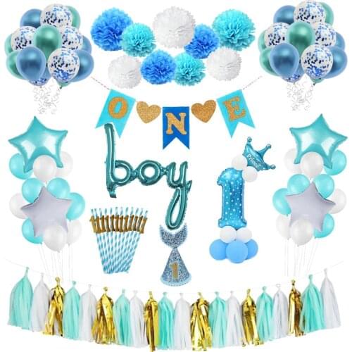 First Birthday Boy Party Baby Boy 1st Birthday Party Decoration Boy Baby Shower One Year Old Christening Party Supplies