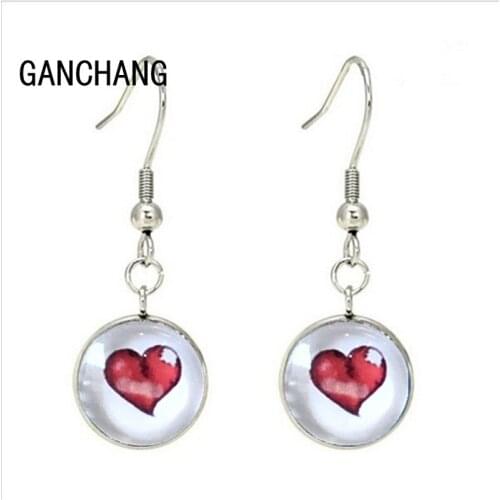16mm Heart-shaped Glass Convex Earrings, Fashion Earrings, Womens DIY Jewelry
