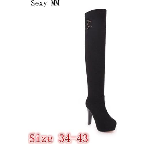 Spring Autumn Platform High Heels Boots Women Over the Knee Boots Stretch Woman Thigh High Boots Plus Size 34 - 40 41 42 43