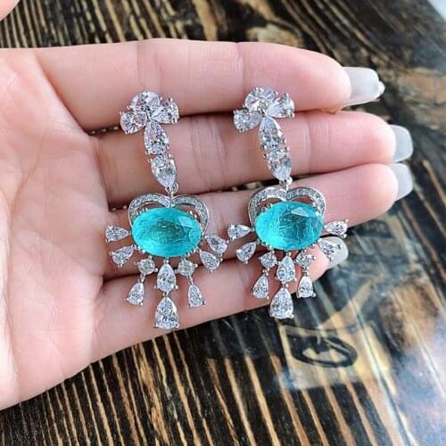 QTT 925 Sterling Silver Earrings for Charm Women Fine Jewelry Paraiba Emerald Gemstone Retro Style Exotic Accessories Gifts