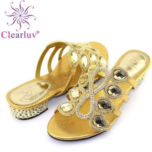 Designer Shoes Women Luxury 2019 Ladies African Women Party Shoes Decorated with Rhinestone Slip on Shoes for Wome