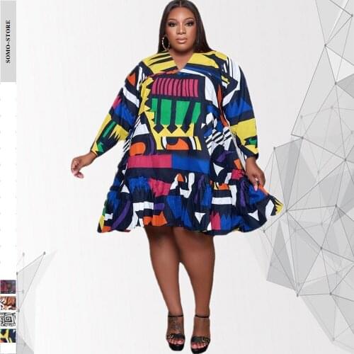 Personality Plus Size Dresses Elegant Loose Printed Stitching Long Sleeve Lolita Dress for Women Party Wholesale Dropshipping