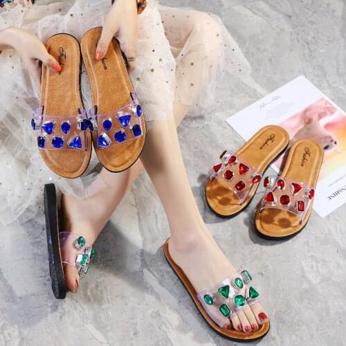 2021 Summer slippers womens rhinestone fashion outer wear casual gemstone sandals and slippers