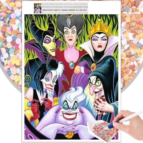 5D DIY Diamond Painting Evil Witch Mosaic Cartoon Full Round Square Rhinestone Embroidery Cross Stitch Picture Art Gift Home