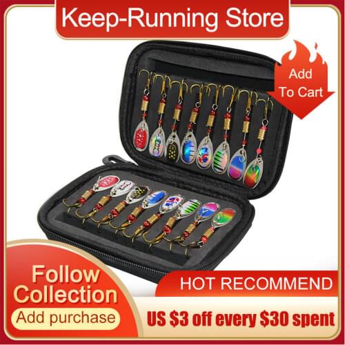 16pcs Durable Spinner Composite Baits Fly Hooks Metal Sequin Spoon Lures with EVA Hard Shell Storage Carrying Case Bags