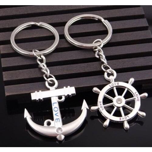 100pairs/lot Zinc Alloy Anchor And Rudder Keychain Metal Keyring Key Holder For Lovers Wedding Gift Favor Party Souvenir ZA3699
