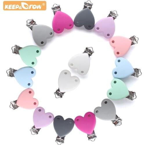 Keep&Grow 20pcs Heart shape Pacifier metal Clip Safe Teething Chain Baby Soother DIY Accessories Anti-drop Pacifier Holder