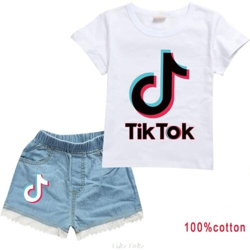 Tik Tok Print Children T-shirt + Black Shorts Suits 2PCS Toddler Baby GirlS Boys T-shirt Tee + Pants Shorts Outfits