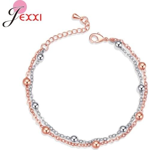 Double Layers Beads 925 Sterling Silver Bracelets Charm Link Chain Jewelry For Women Girl Personality Gifts Bracelet Bangle