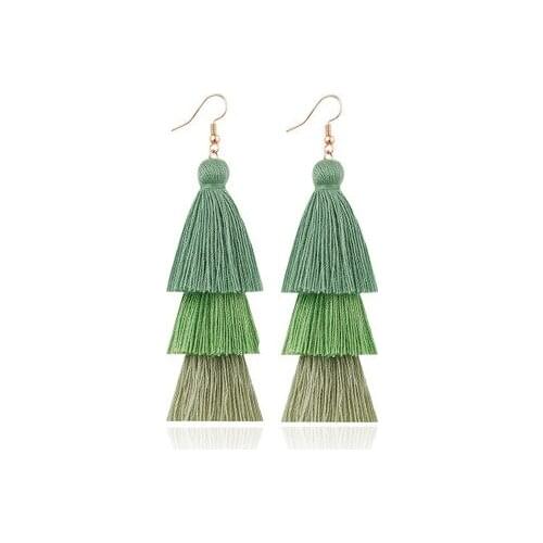 Hot Selling 3 Layer Colorful Bohemian Tassel Earrings Pink Cotton Tassel Statement Earrings Women Fashion Jewelry Wholesale