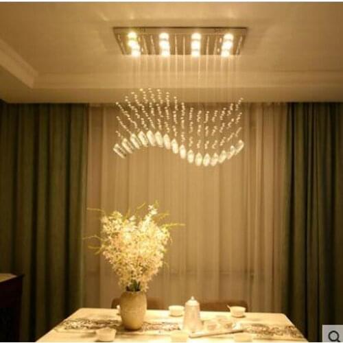 Crystal chandelier living room lamp rectangle simple modern bedroom study room lamp warm romantic crystal lamps LED lighting
