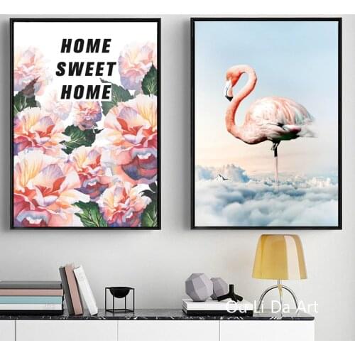 No frame pink flower flamingos scenery canvas printings oil paintings printed on canvas home modern wall art decoration picture