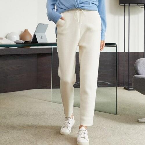 Cashmere knitted thick pencil trousers thick wool trousers soft women winter all-match casual essential