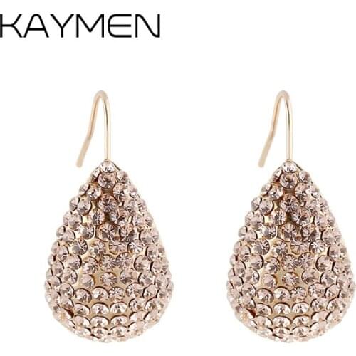 KAYMEN Women 2 Colors Water Drop Earrings Inlaid Full Rhinestones Golden Cate Earrings Jewelry boucles d'oreille For Girl