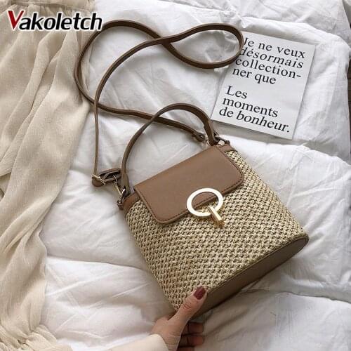 2020 Summer Crossbody Bags Lady Travel Purses and Handbags Female Shoulder Messenger Bag Small Straw Bucket Bags For Women KL725