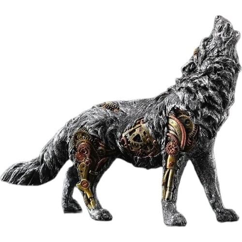 Mechanical Wolf Statue Steampunk Decor Crafted Animal Figurine home décor Sculpture decoration Gifts Office Table Decoration