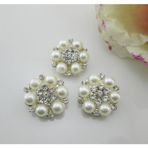 BT275 18mm)5pcs diy metal rhinestone button ivory pearl buttons
