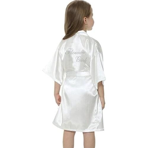 Fashion Kid Flower Girl Wedding Party Mini Bride Bridal Satin Solid Bath Robe Yukata Rayon Silk Sexy Sleepwear Children Dressi