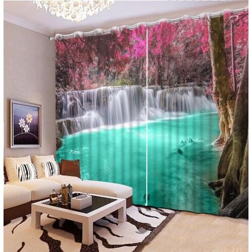 Fashion Customized 3D Curtain Pink Leaves Lake Curtain Living Room Blackout Shade Window Curtains Bathroom 3D Curtain