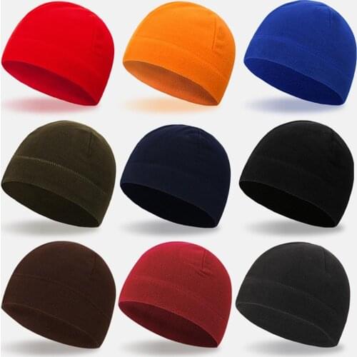 Men Women Winter Solid Color Fleece Cap Outdoor Climbing Cycling Windproof Beanie Hat