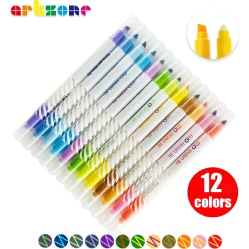 12pcs Magic Color Highlighter Pen Set Dual Head Erasable Marker Liner Drawing Art Pen Stationery Office School