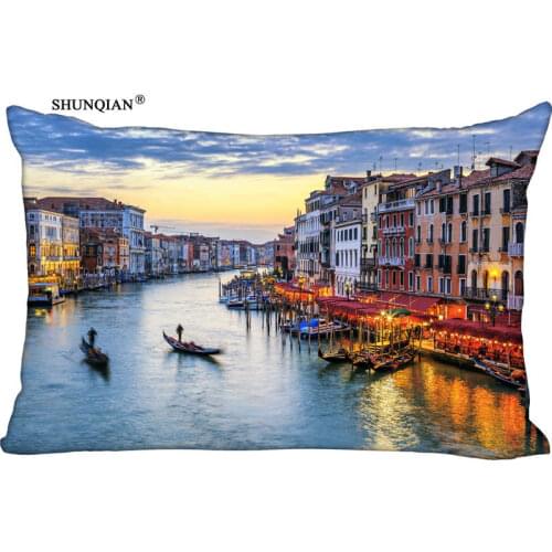 Custom Pillowcase venice Rectangle Zipper Polyester Cotton Pillow Cover Size 45x35cm (one side) Print