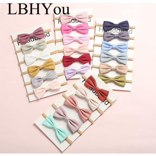 2020 New Simple Soild Linen Cotton Bows Hairbands Newborn Baby Elastic Nylon Headbands Girls Stretchy Handtie Hair Accessories