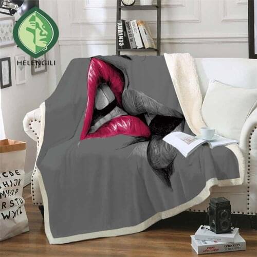 HELENGILI Mouth Lips Sherpa Blanket Girly Floral Bedspread Velvet Plush Soft Comfortable Home Camping Aircraft Blanket
