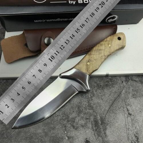 Outdoor Hunting Fishing Fixed Blade Knife with Real Leather Sheath Survival Tool Straight knife Hand Tools