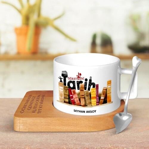 Personalized History Teacher Wood Altlıklı Ceramic Cup-2