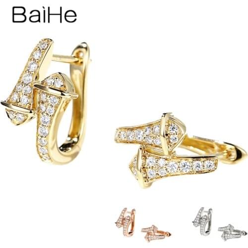 BAIHE Solid 14K Rose/Yellow/White Gold 0.16ct Earrings For Lady Glamorous Elegant Sparkling Diamond Earrings Luxury Cерьги