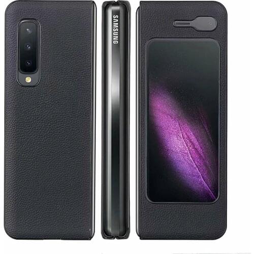 Fold Funda Case for Samsung Galaxy Fold W20 5G Genuine Leather Little Litchi Pattern Coque Phone Case Cover Galaxy Fold 4G Capa