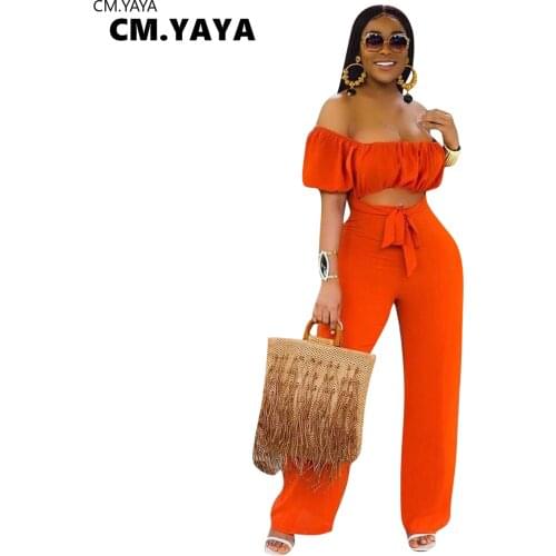 CM.YAYA Women off shoulder slash neck cut our waist straight beach Jumpsuit Romper Fitness Night Party playsuit One Piece Outfit