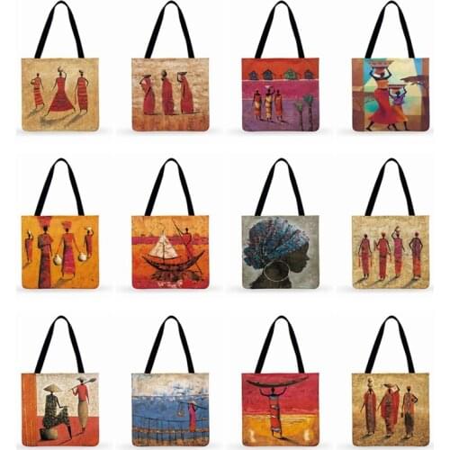 Abstract Figure Painting Printed Bag African Art Women Casual Tote Foldable Shopping Bag Ladies Shoulder Bag Fashion Beach Bags