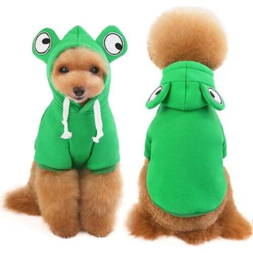 Cute Dog Hoodies Autumn Winter Fleece Dog Clothes for Small Medium Dogs Cute Look Pet Clothes Frog & Fox Hooded Dog Coat Green