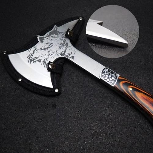Outdoor Axe Tool Stainless Steel Fixed Blade colored Wooden Fire Tactics Rescue Camping Hunting Hiking sanding Axe Knife