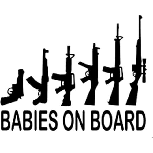 14.7CM*11.5CM Babies On Board My Gun Family Vinyl Decal Sticker Car Window Wall Bumper Funny Car Sticker Black/Sliver C8-1448