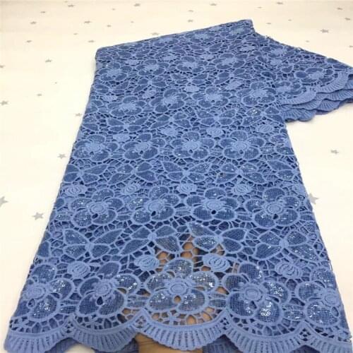High Quality African Lace Fabric Sky Blue French Net Embroidery Sequins Tulle Lace Fabric For Nigerian Party Dress