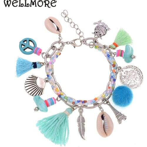 WELLMORE new women charm bracelets handmade Bohemia shell bracelets beads bracelets for women jewelry wholesale