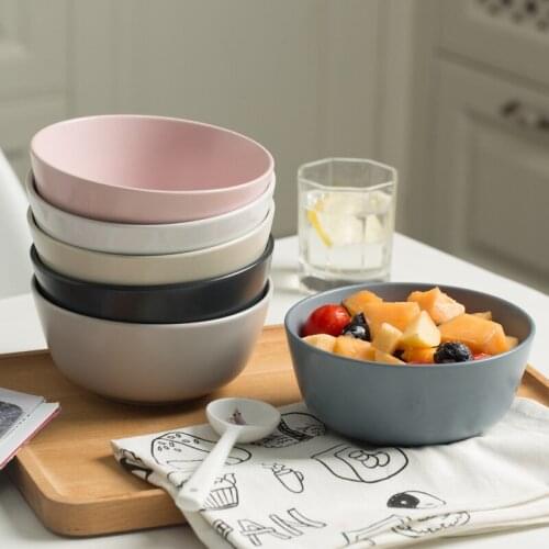 Japanese style Creative ceramic bowl meal instant noodle bowl household solid color tableware soup bowl microwave canteen